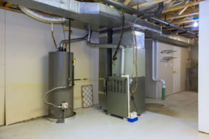 Water heater and furnace in basement.